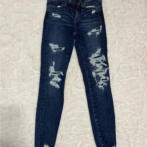 American Eagle Outfitters Dark Blue Distressed Skinny Jeans